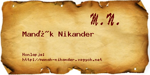 Manák Nikander névjegykártya